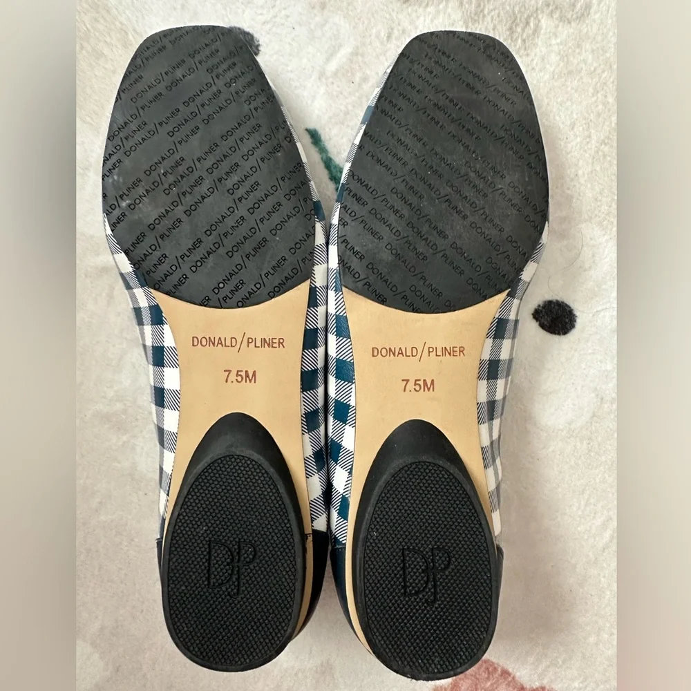 Donald Pliner Deedee Navy Gingham Slip On Calf Leather Loafers Flats Women 7.5 M